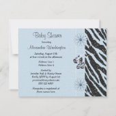 Blue Zebra, Printed Bow & Glitter Look Baby Shower Invitation (Back)