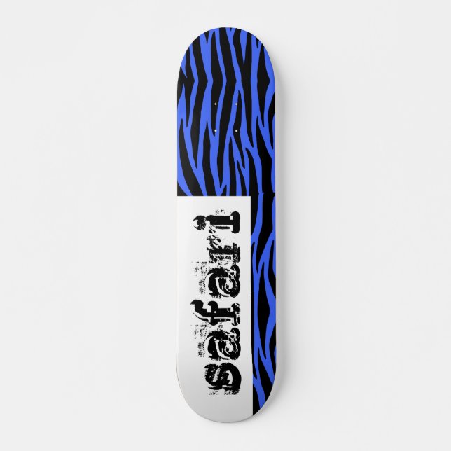 Blue Zebra Safari Stripes Skateboard Deck (Front)