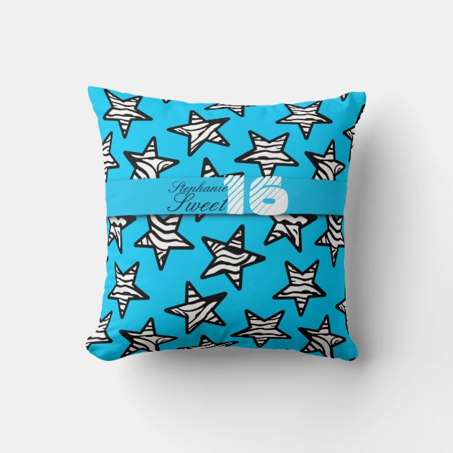 Blue zebra stars Sweet 16 Birthday Pillow (Front)