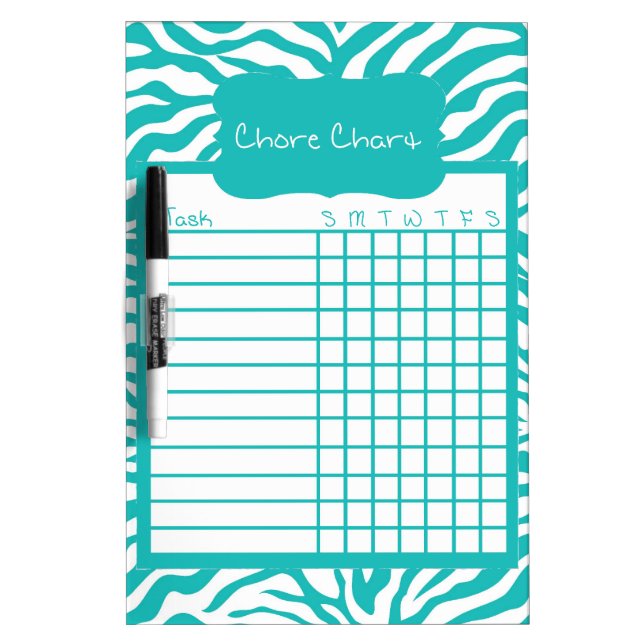 Blue Zebra Stripe Chore Chart Dry-Erase Board (Front)