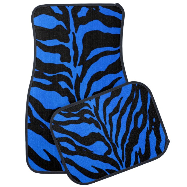 Blue Zebra Striped Animal Print Car Mats (Set)