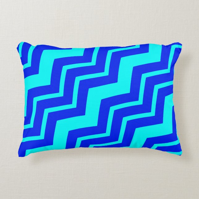 Blue Zig Zag Chevron Pattern Design  Accent Pillow (Front)