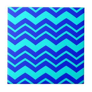 Blue Zig Zag Chevron Pattern Design Ceramic Tile