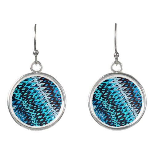 Blue zig zag geometric shapes pop art earrings