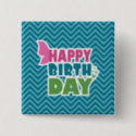 Blue zig zag happy birthday pinback button gift