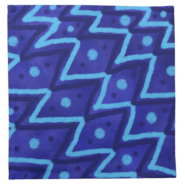 Blue Zig Zags Dots Funky Pattern  Cloth Napkin (Front)