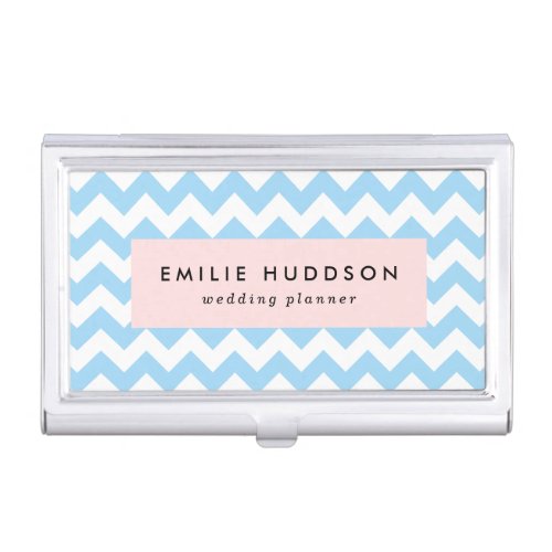 Blue Zigzag Blue Chevron Geometric Pattern Business Card Case