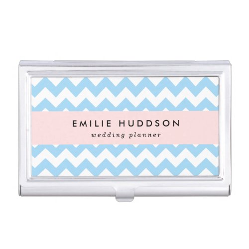 Blue Zigzag Blue Chevron Geometric Pattern Business Card Case