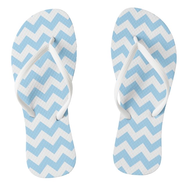 Blue Zigzag, Blue Chevron, Geometric Pattern Flip Flops (Footbed)