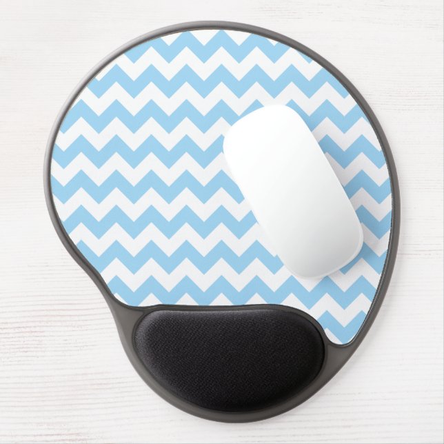 Blue Zigzag, Blue Chevron, Geometric Pattern Gel Mouse Pad (Left Side)