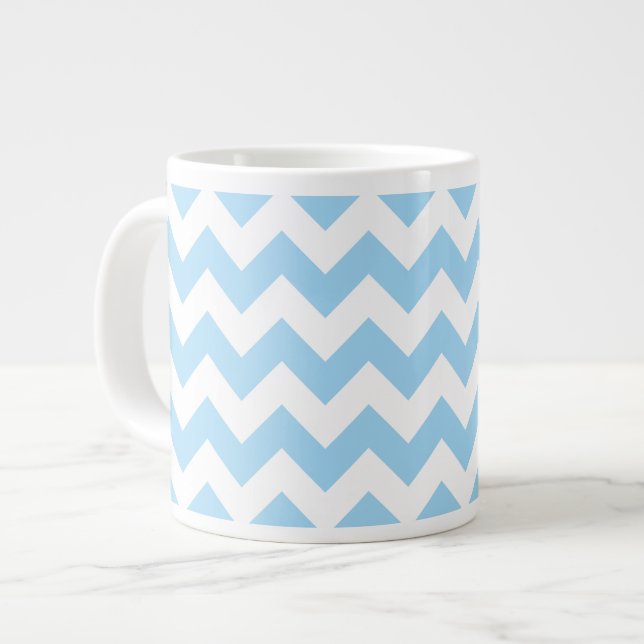 Blue Zigzag, Blue Chevron, Geometric Pattern Giant Coffee Mug (Front Left)