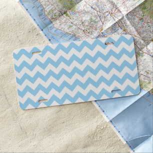 Blue Zigzag, Blue Chevron, Geometric Pattern License Plate