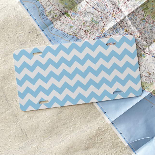 Blue Zigzag, Blue Chevron, Geometric Pattern License Plate (In Situ)