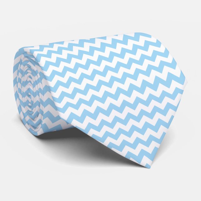 Blue Zigzag, Blue Chevron, Geometric Pattern Neck Tie (Rolled)