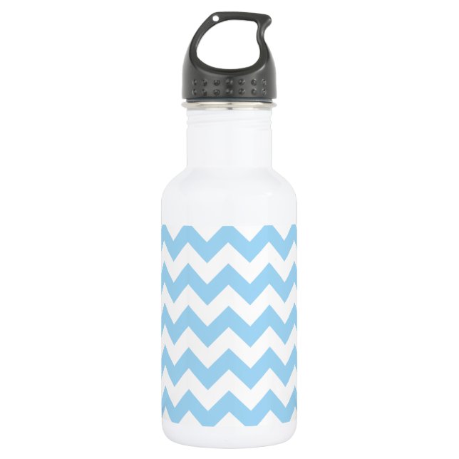 Blue Zigzag, Blue Chevron, Geometric Pattern Stainless Steel Water Bottle (Front)