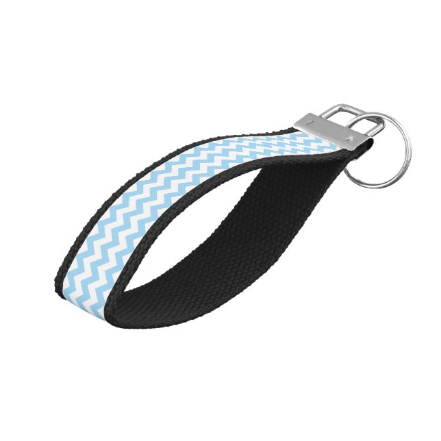 Blue Zigzag, Blue Chevron, Geometric Pattern Wrist Keychain (Angled Up)