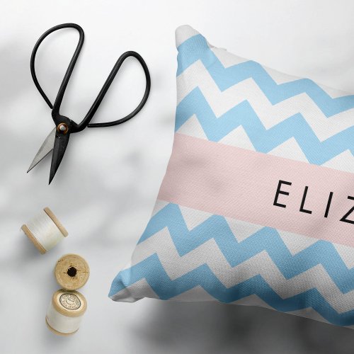 Blue Zigzag Blue Chevron Wave Pattern Your Name Accent Pillow