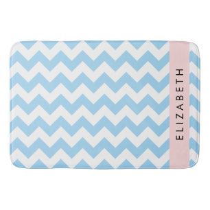 Blue Zigzag, Blue Chevron, Wave Pattern, Your Name Bath Mat