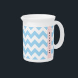 Blue Zigzag, Blue Chevron, Wave Pattern, Your Name Beverage Pitcher<br><div class="desc">Elegant,  stylish and sophisticated zigzag (chevron) pattern in blue and white color. Modern and trendy gift,  perfect for the zigzag lover in your life. Personalize by adding your name,  nickname,  monogram or initials.</div>