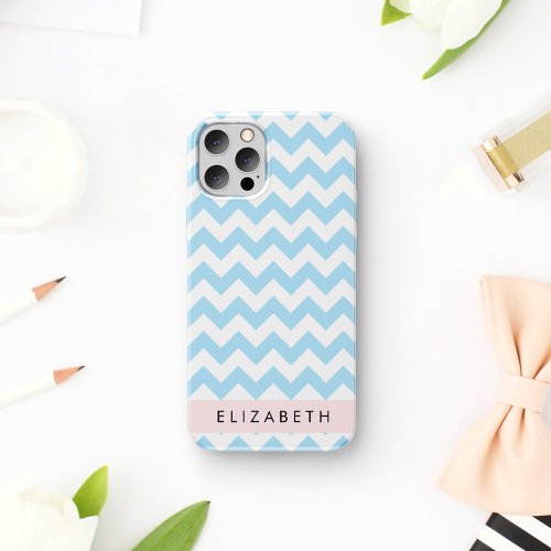 Blue Zigzag Blue Chevron Wave Pattern Your Name iPhone 12 Pro Case