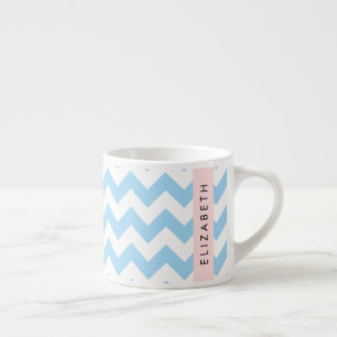 Blue Zigzag, Blue Chevron, Wave Pattern, Your Name Espresso Cup