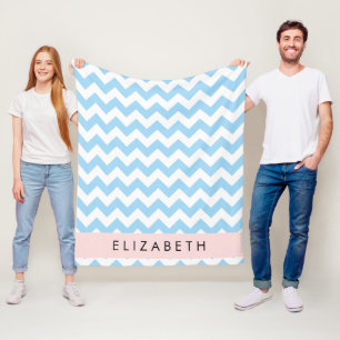 Blue Zigzag, Blue Chevron, Wave Pattern, Your Name Fleece Blanket