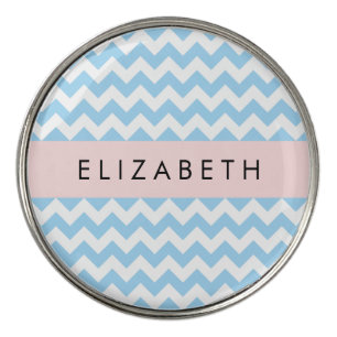 Blue Zigzag, Blue Chevron, Wave Pattern, Your Name Golf Ball Marker