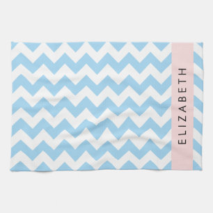 Blue Zigzag, Blue Chevron, Wave Pattern, Your Name Kitchen Towel