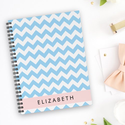 Blue Zigzag Blue Chevron Wave Pattern Your Name Notebook