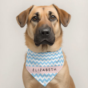 Blue Zigzag, Blue Chevron, Wave Pattern, Your Name Pet Bandana Collar