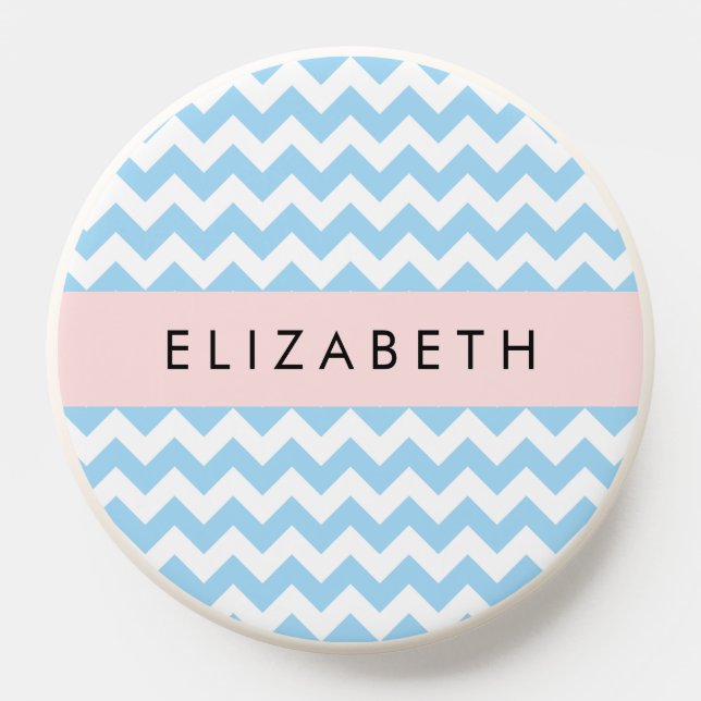 Blue Zigzag, Blue Chevron, Wave Pattern, Your Name PopSocket (Popsocket)
