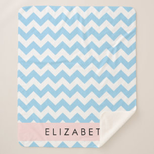 Blue Zigzag, Blue Chevron, Wave Pattern, Your Name Sherpa Blanket