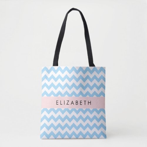 Blue Zigzag Blue Chevron Wave Pattern Your Name Tote Bag