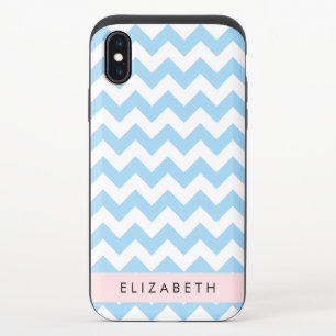 Blue Zigzag, Blue Chevron, Wave Pattern, Your Name iPhone X Slider Case