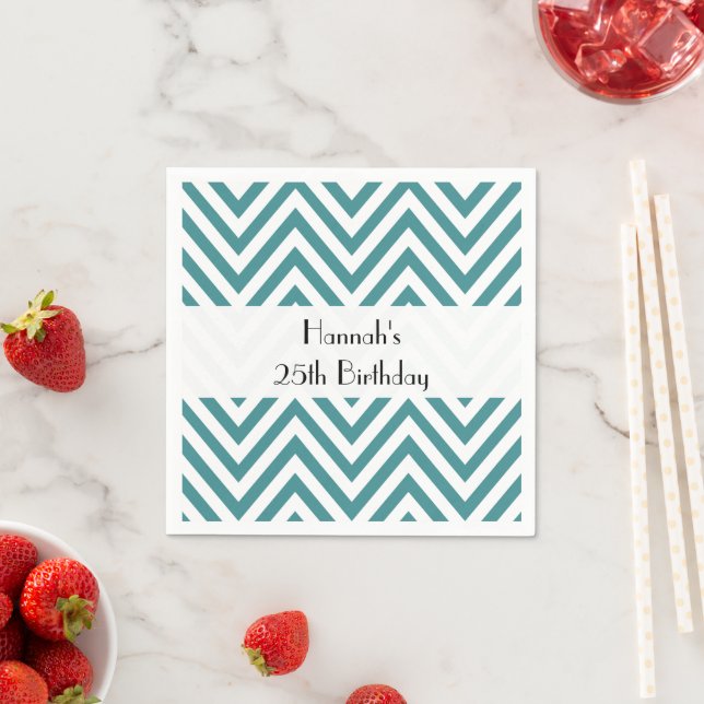 Blue Zigzag, Chevron, Zigzag Pattern, Birthday Paper Napkins (Insitu)