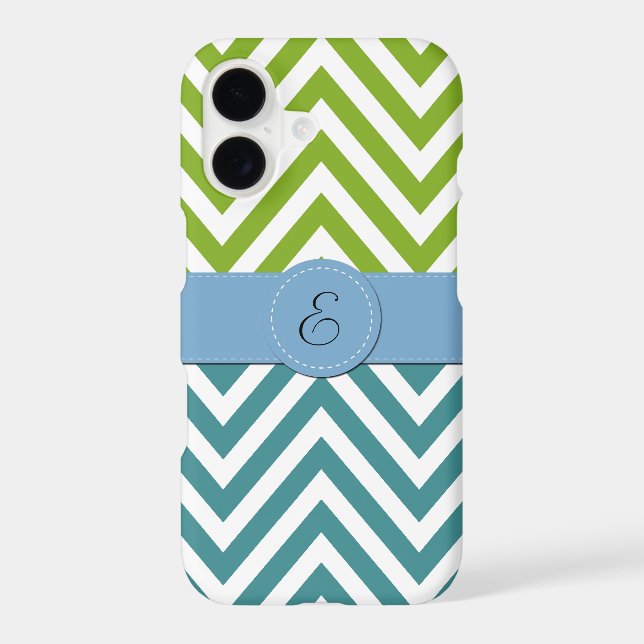 Blue Zigzag, Green Zigzag, Chevron, Monogram Iphone Case (Back)