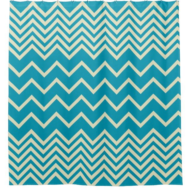 Blue-Zigzag-lined-ShowerCurtain Shower Curtain (Front)