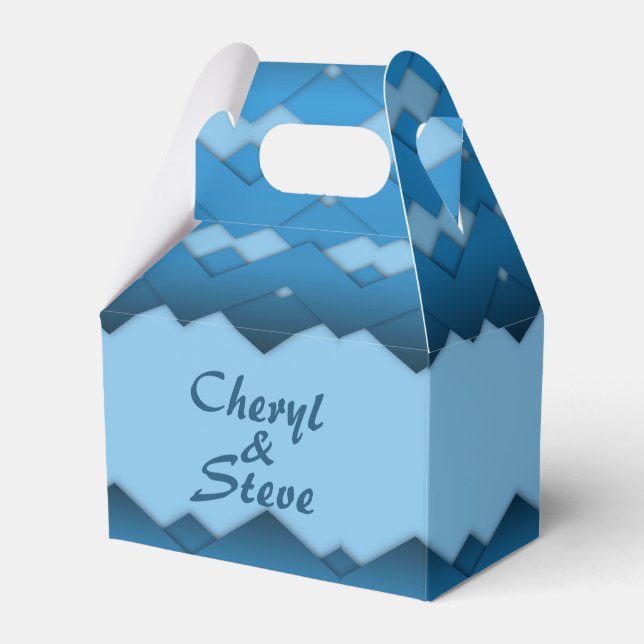 Blue Zigzag Monogram Favor Boxes (Front Side)