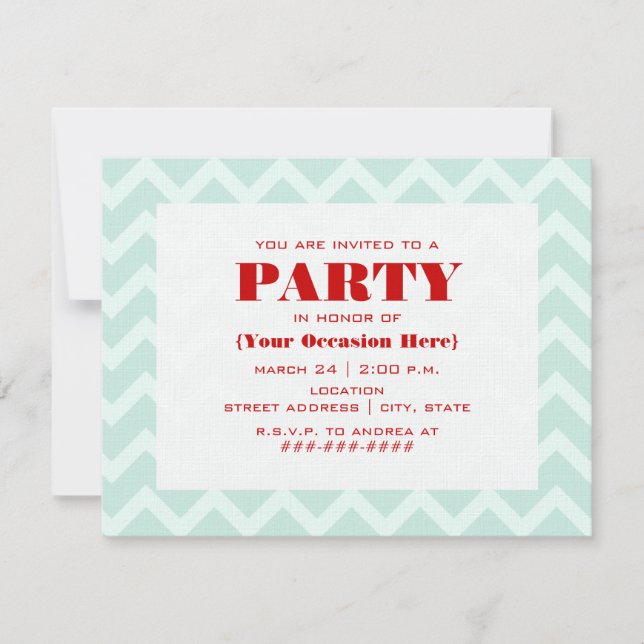 Blue Zigzag & Red Party Invitation (Front)