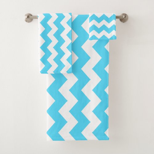 Blue Zigzag Striped Bath Towel Set