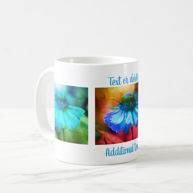 Blue Zinnia Floral Art Personalized Coffee Mug (Front Left)