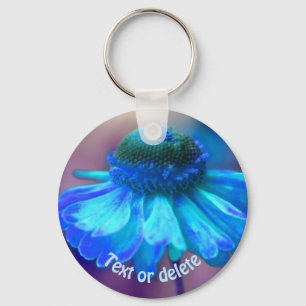 Blue Zinnia Flower Art Personalized Keychain