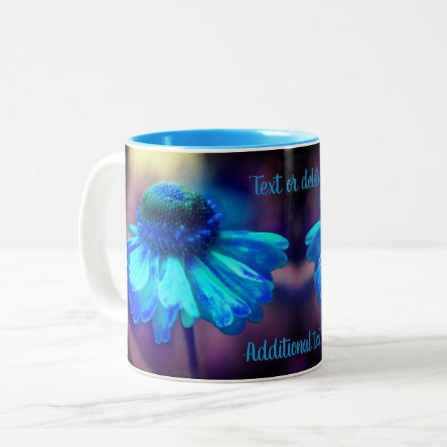 Blue Zinnia Flower Art Personalized Two-Tone Coffee Mug (Front Left)