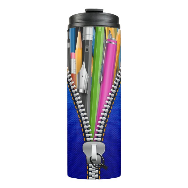 Blue Zipper Pencil Case Thermal Tumbler (Front)