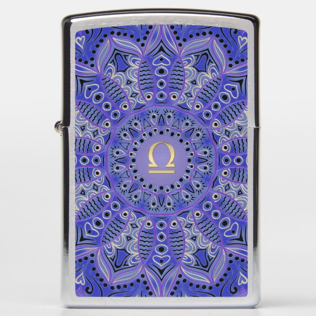 Blue Zodiac Sign Libra Mandala Zippo Lighter (Front)