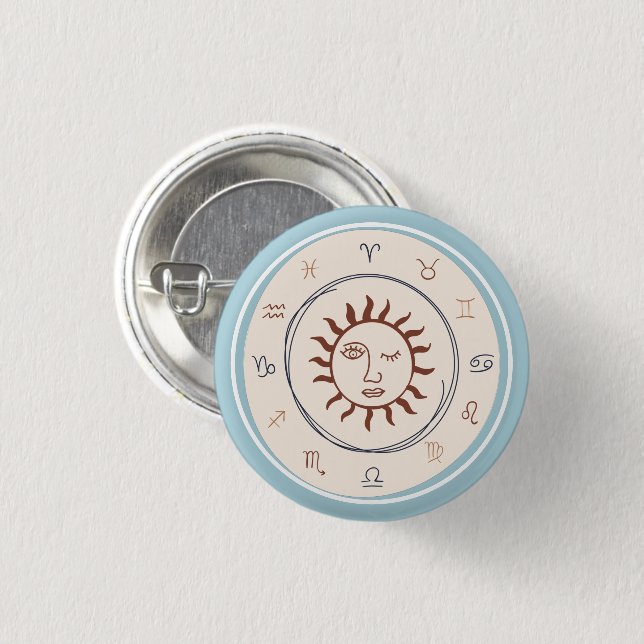 Blue Zodiac Signs Astrological Sun Button (Front & Back)