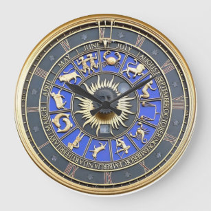 Blue Zodiac Wheel Large Clock