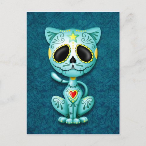 Blue Zombie Sugar Kitten Postcard