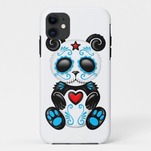 Blue Zombie Sugar Panda on White iPhone 11 Case