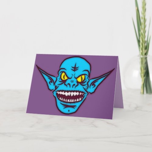 blue zombie troll demon greeting card